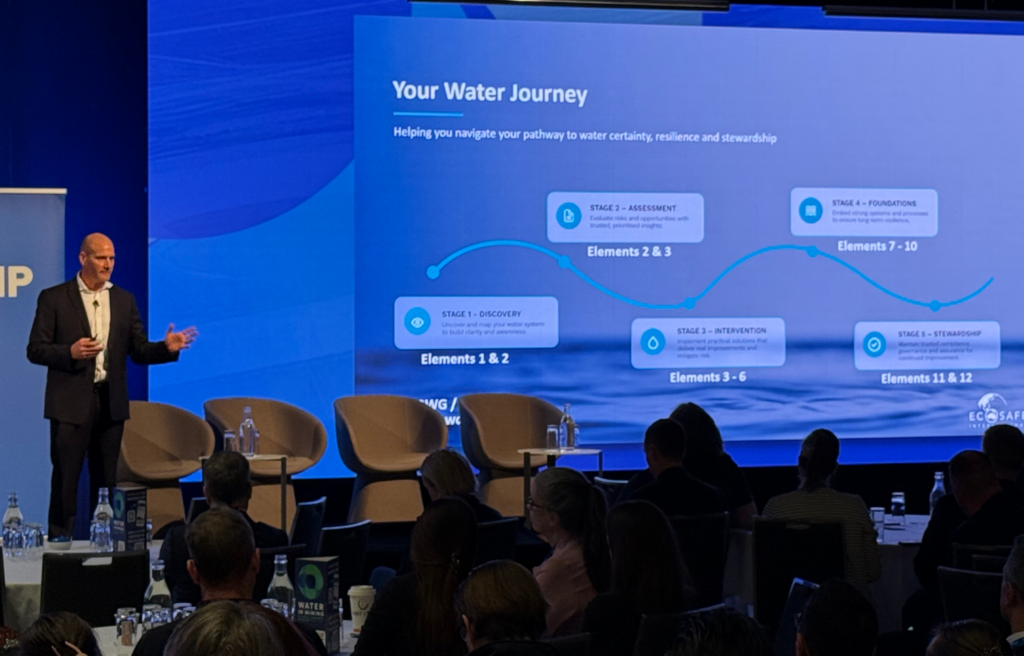 Ryan Milne presenting the Water Journey at Water in Mining Australia 2026 in Perth
